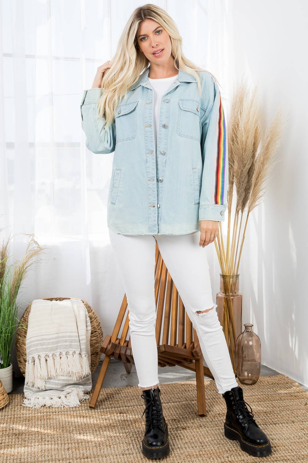 Rainbow Stripe Denim Shacket