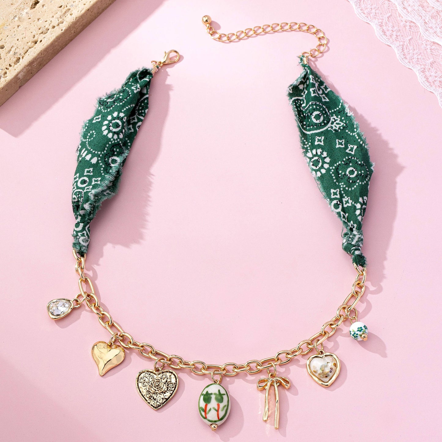 Scarf Charm Necklace-Heart, Bow