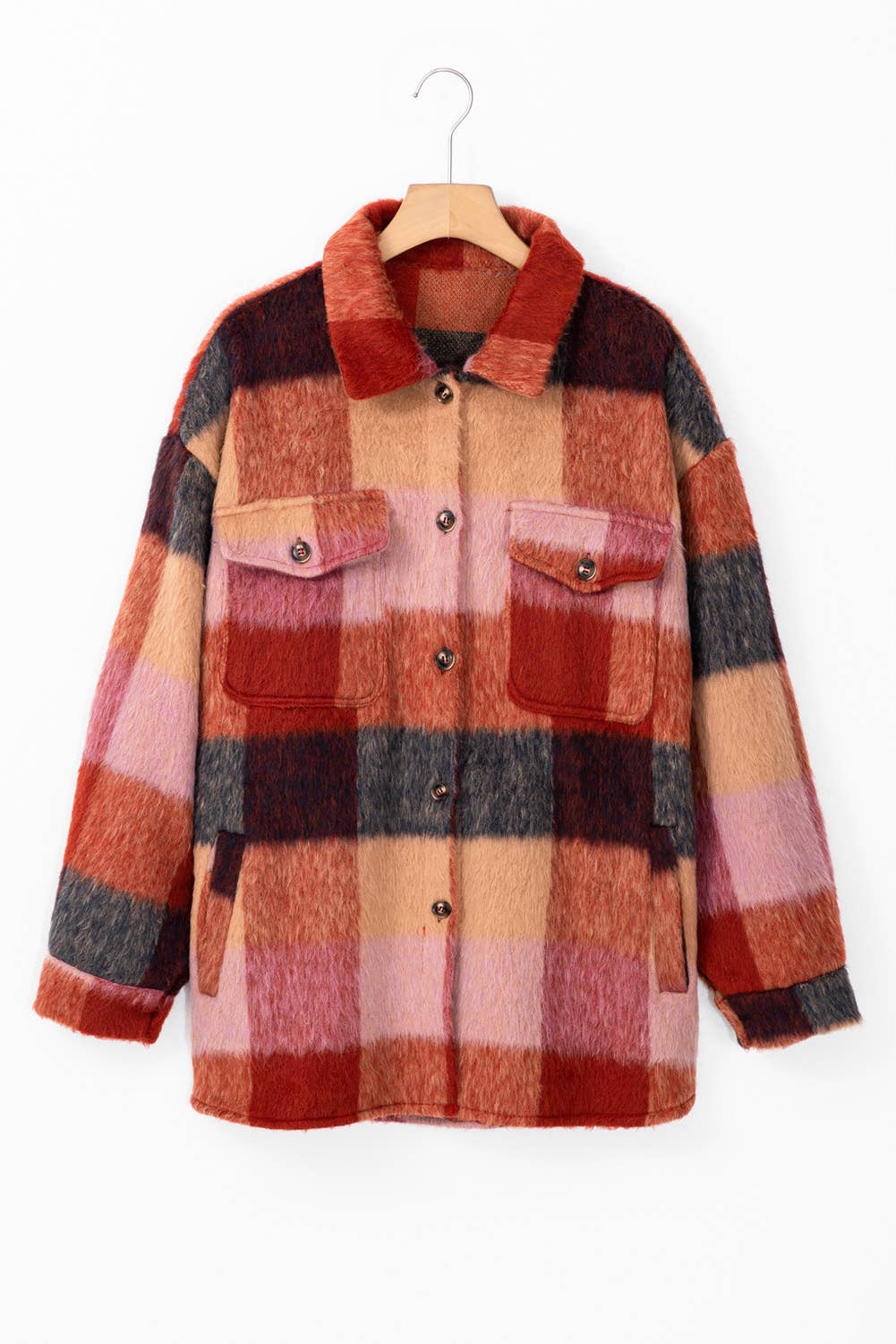 Plaid Print Flap Pockets Buttoned Casual Plus Size Jacket