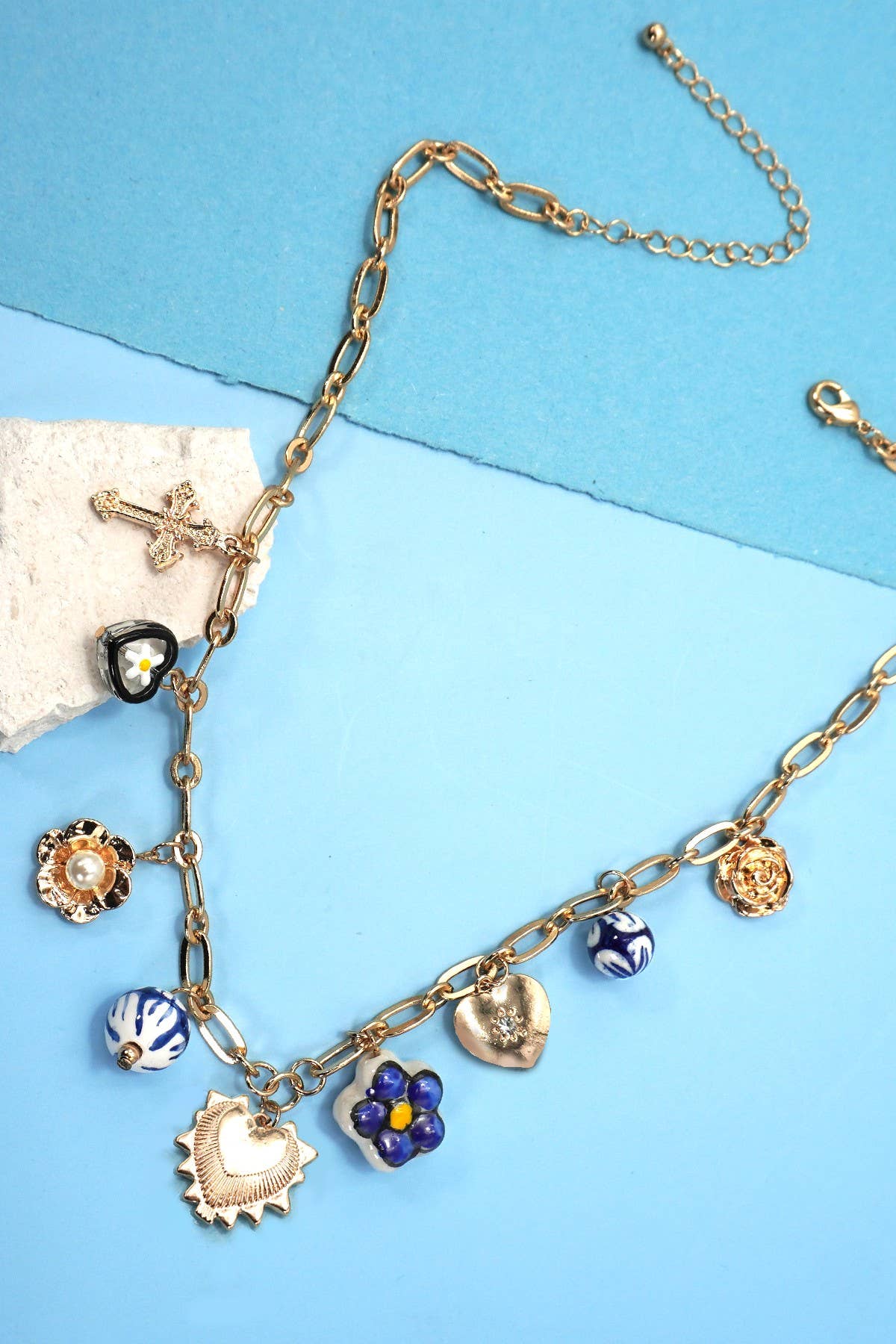 Blue Ceramic Charm Necklace