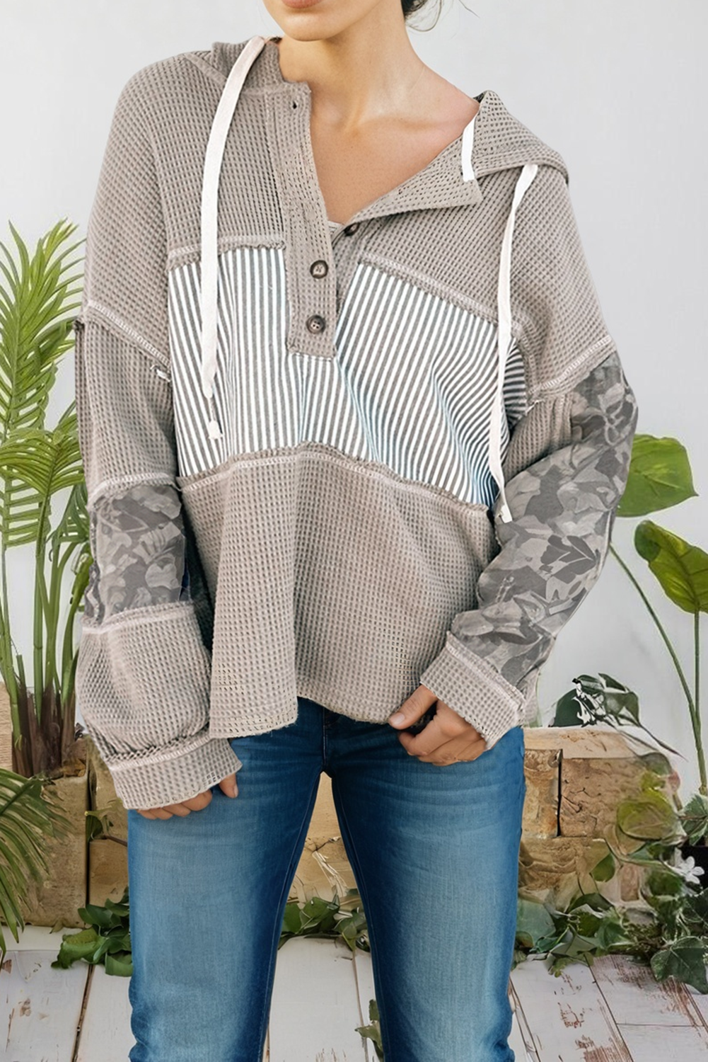 Waffle Patchwork Hoodie