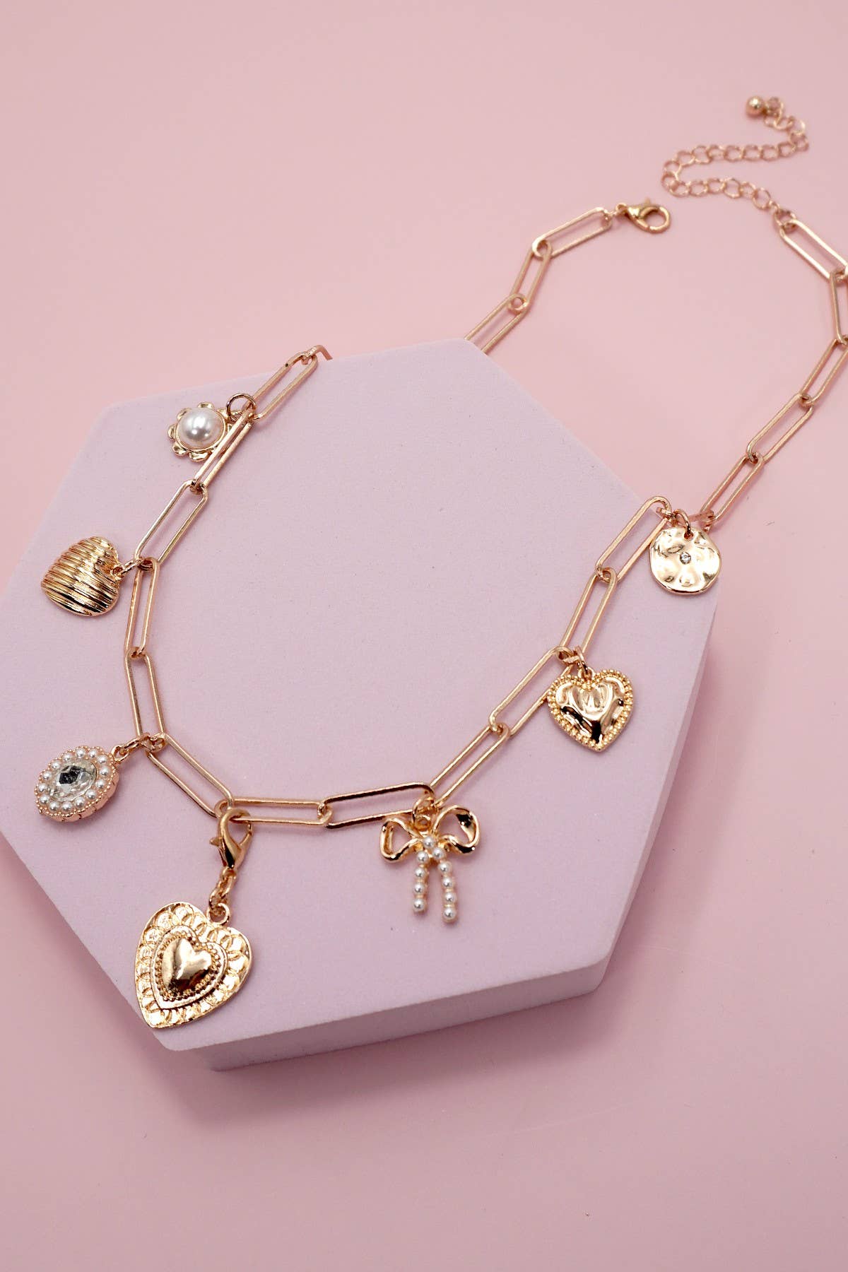 Charm Necklace:bow and heart