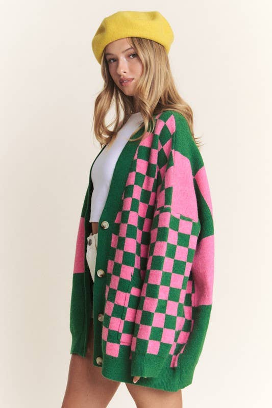 Checkered Oversized Cardigan