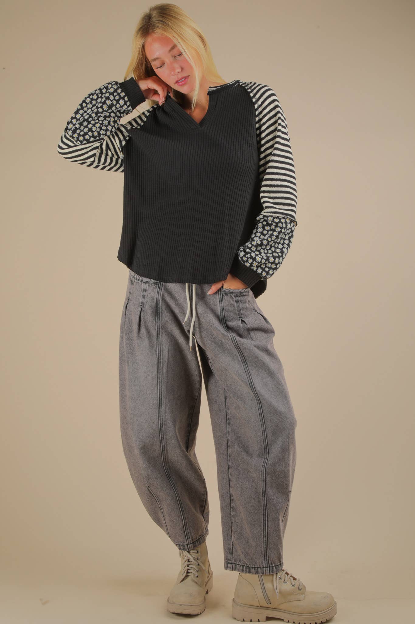 Floral & Stripe Casual Knit Top