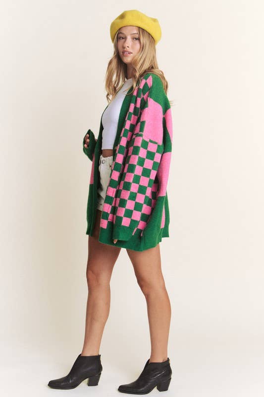 Checkered Oversized Cardigan