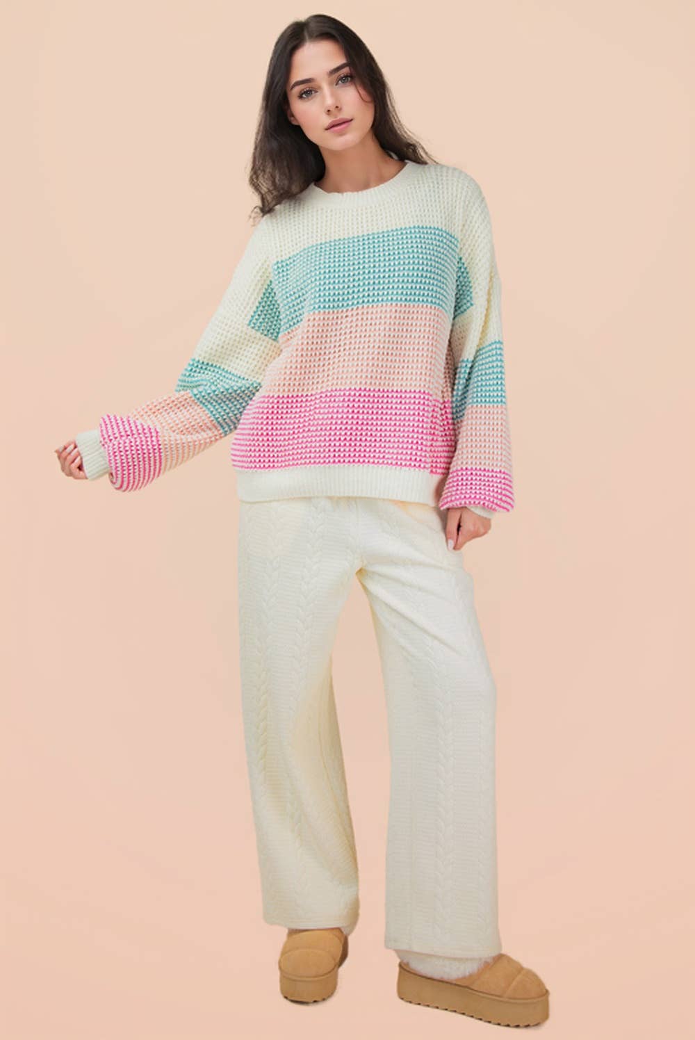 Oversized Color Block Knit Sweater Top