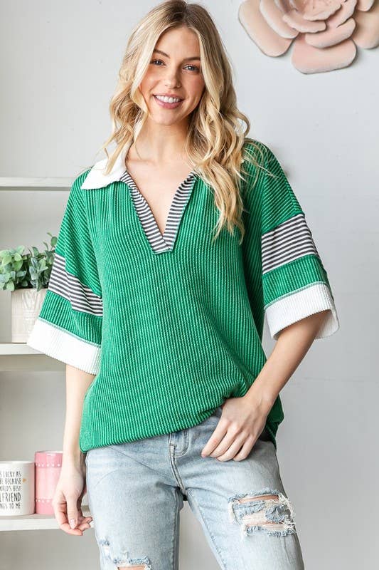Ribbed Contrast Top