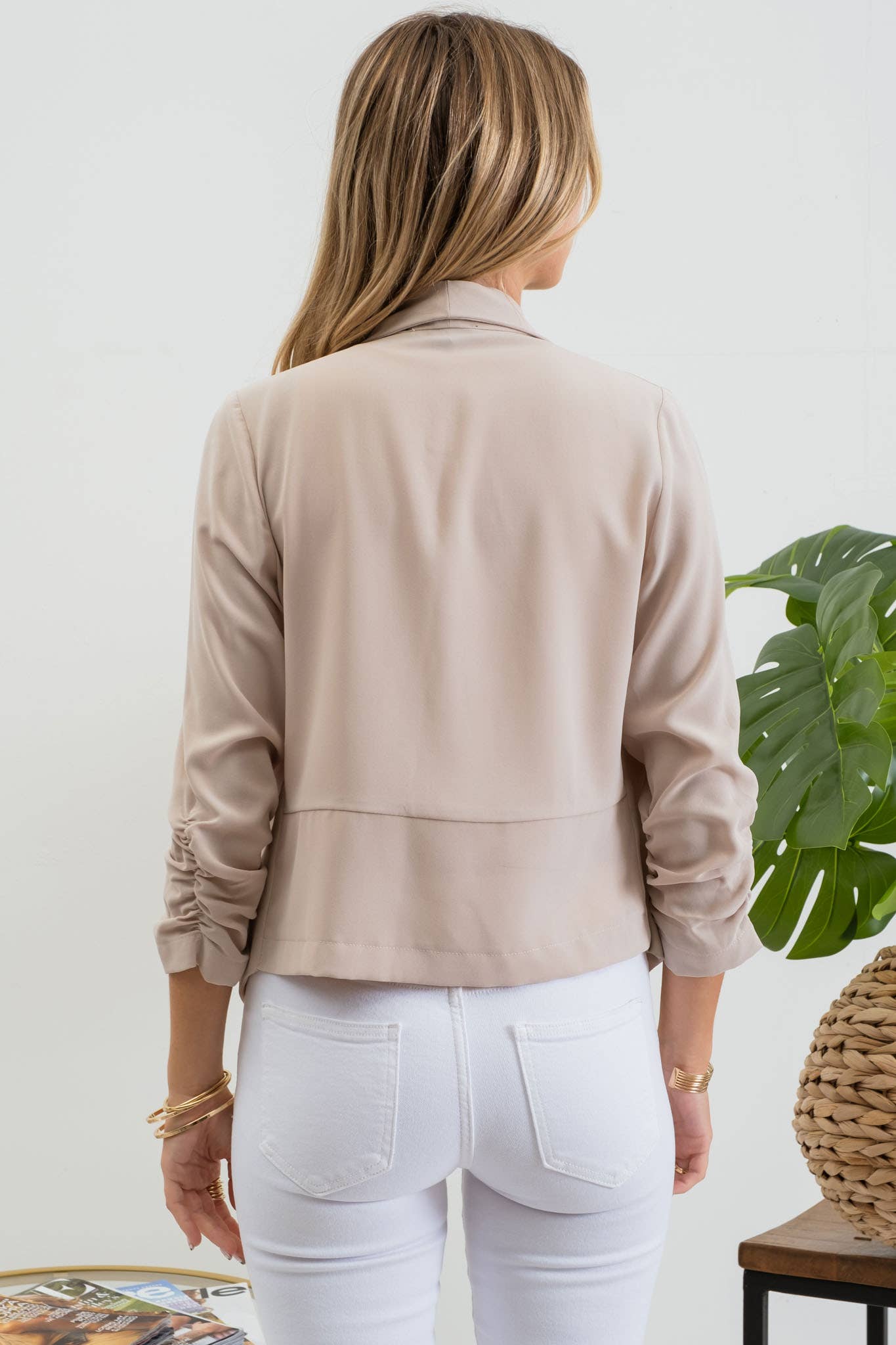 3/4 Rouched Sleeve Blazer