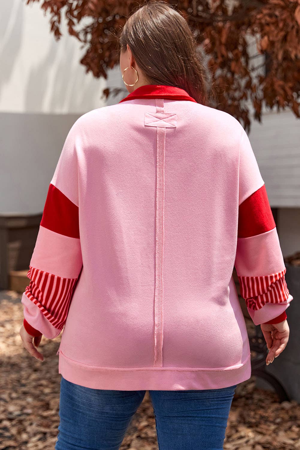Striped Patchwork V Neck Sweatshirt