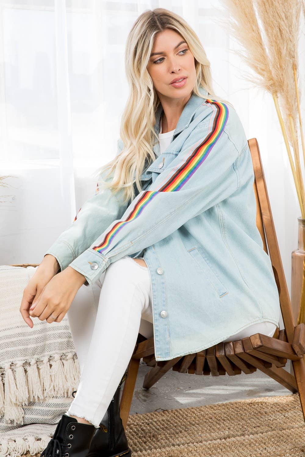 Rainbow Stripe Denim Shacket