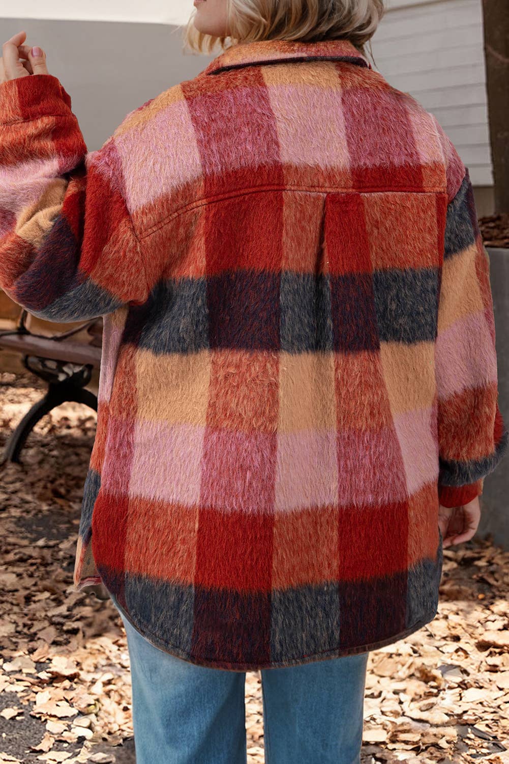 Plaid Print Flap Pockets Buttoned Casual Plus Size Jacket
