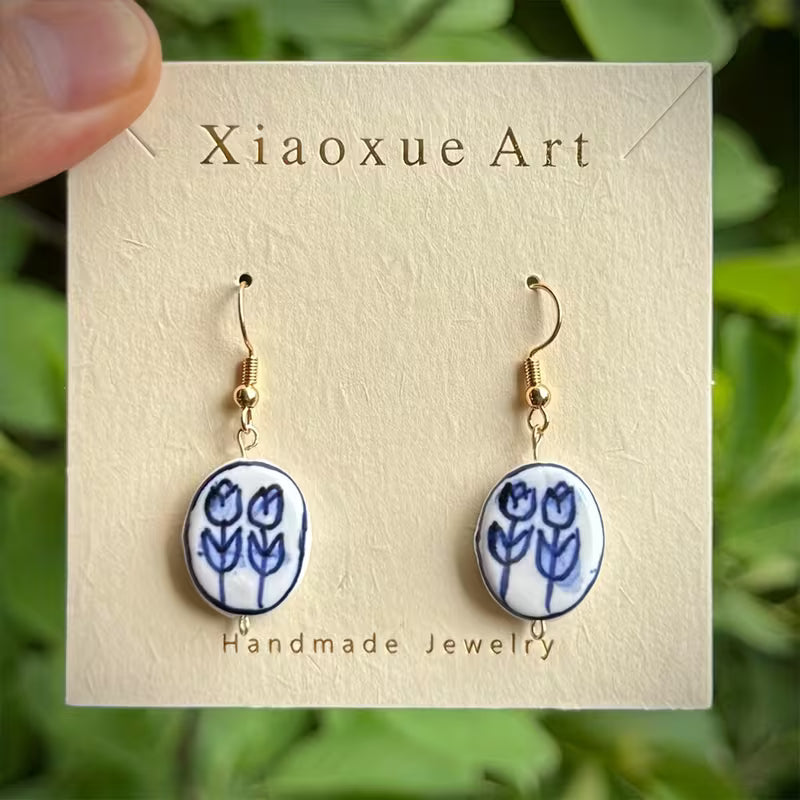Blue Tulip Enamel Dangle Earring