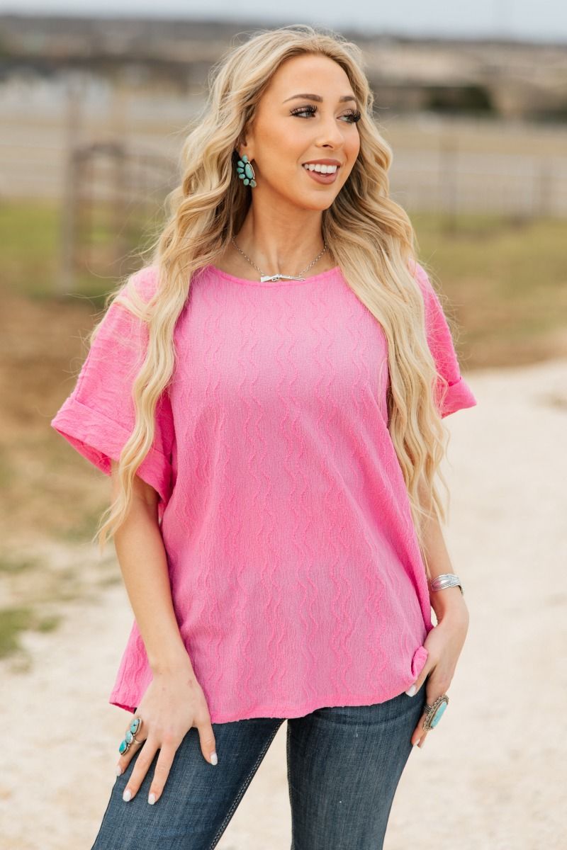 Light Pink Textured Dolman Top