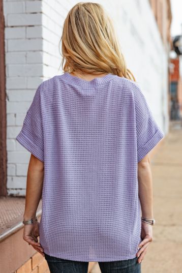 Waffle Knit Orchid V-Neck Top