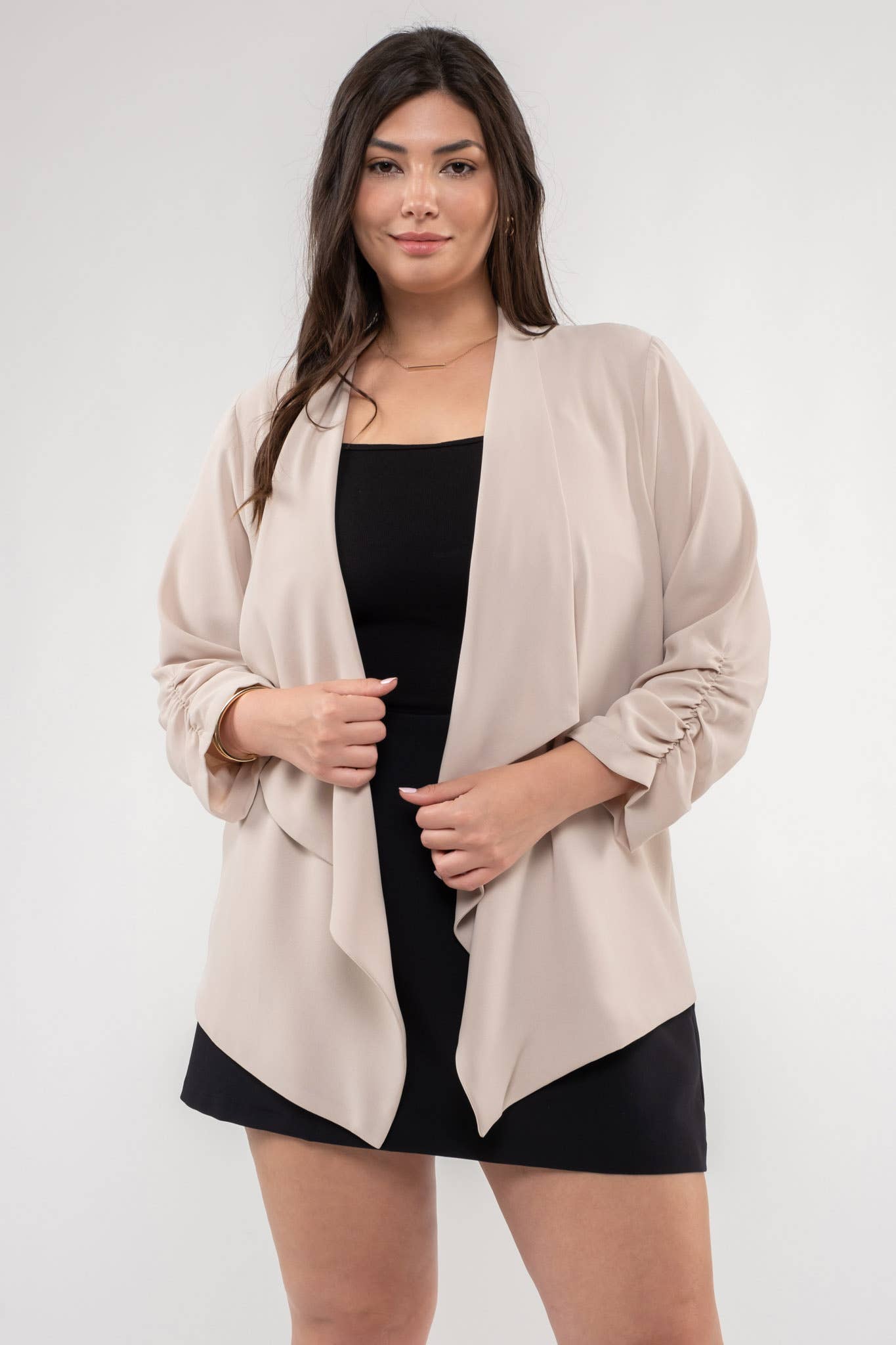 3/4 Rouched Sleeve Blazer