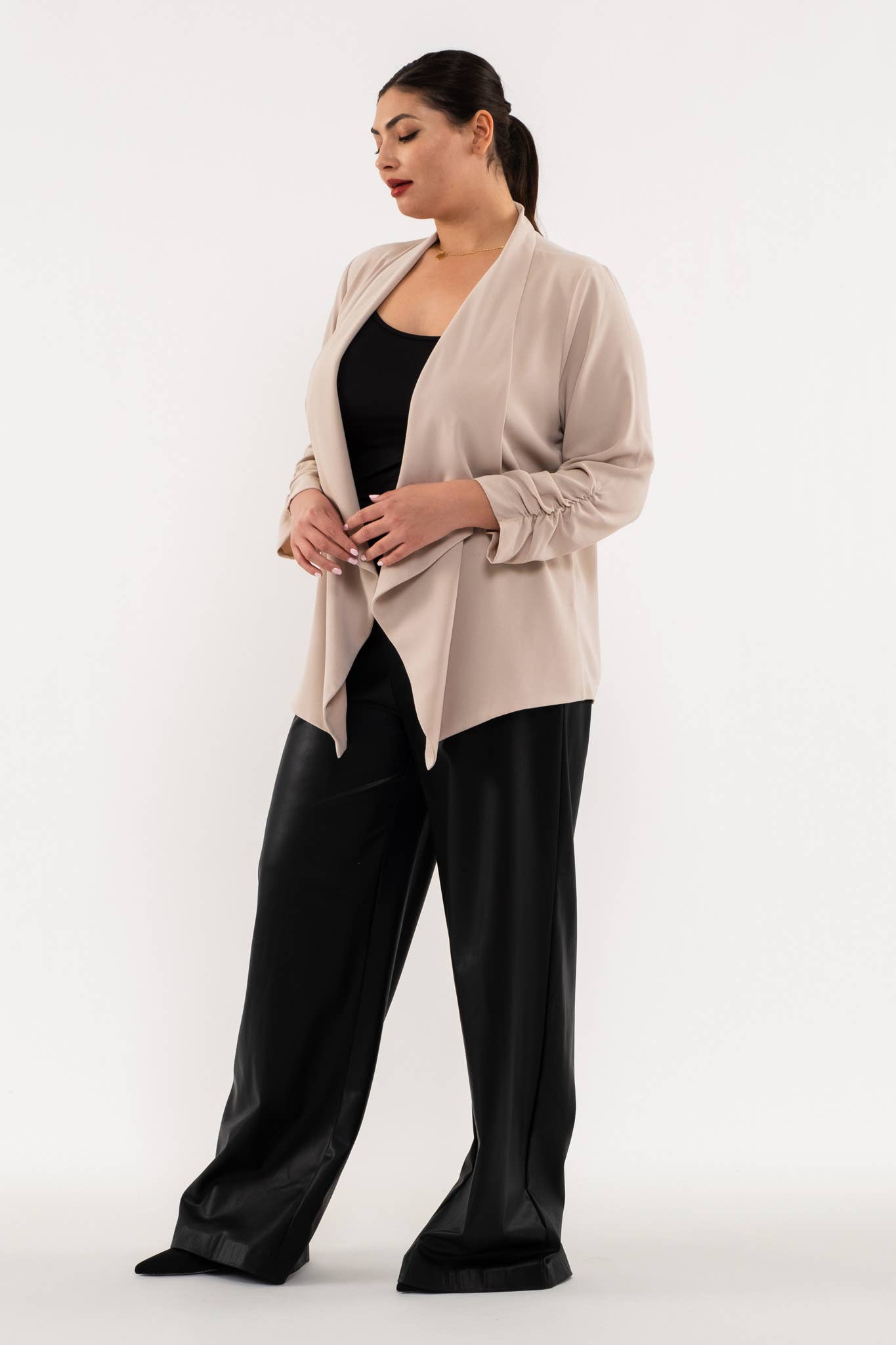3/4 Rouched Sleeve Blazer