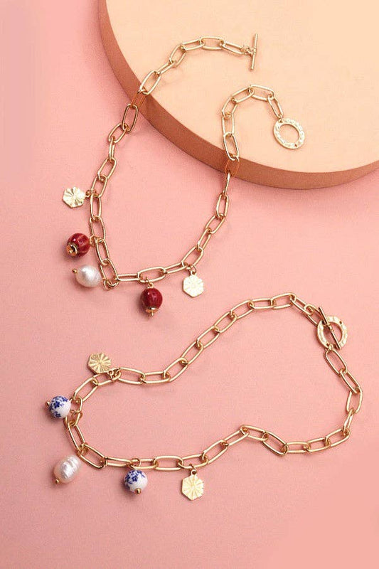 Porcelain Bead Link Necklace