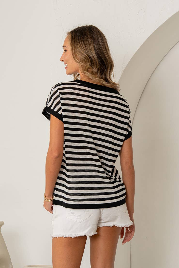 Relaxed Fit Short Sleeve Stripe Top