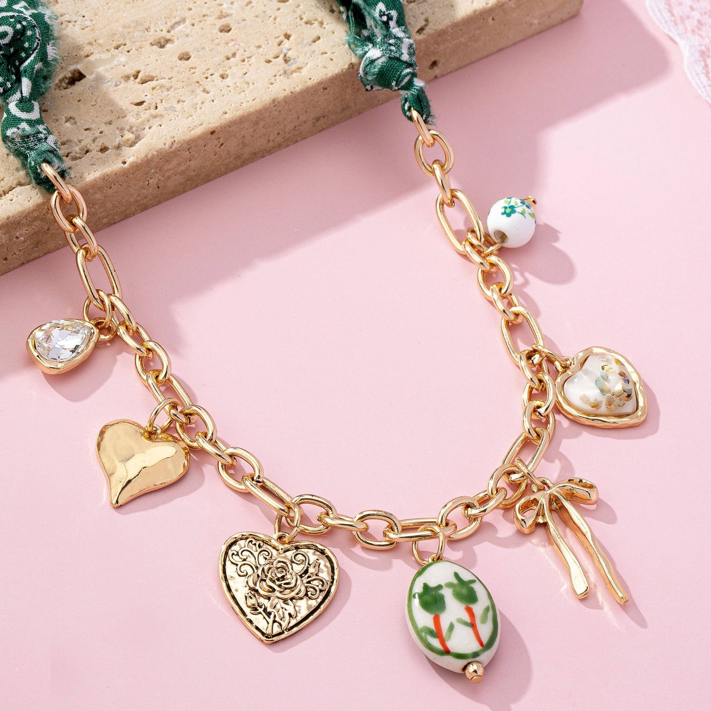Scarf Charm Necklace-Heart, Bow