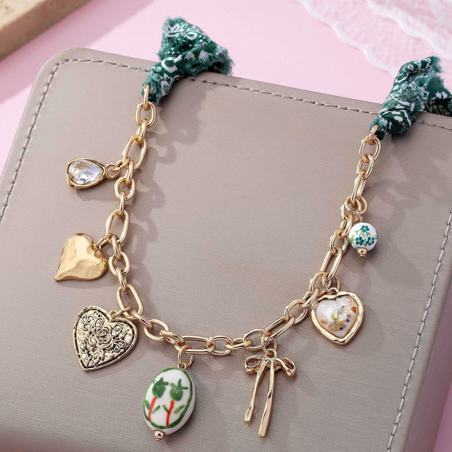 Scarf Charm Necklace-Heart, Bow