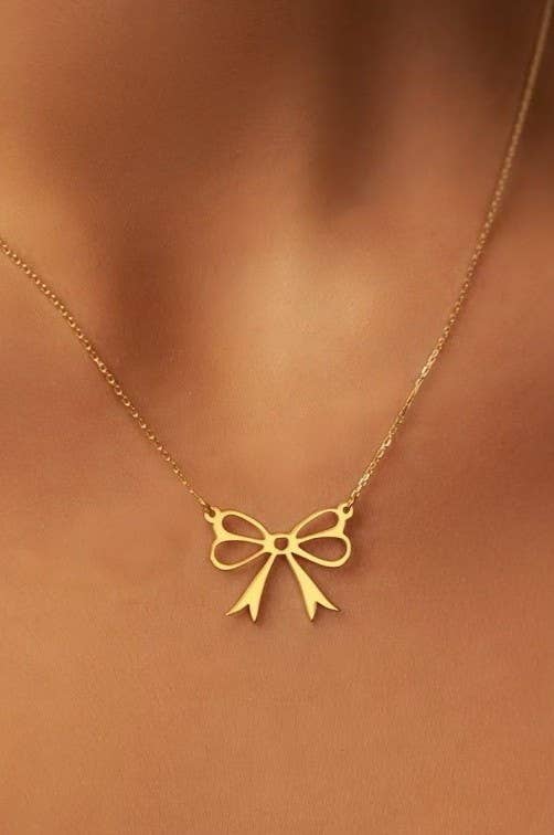 18K Stainless Double Bow Necklace