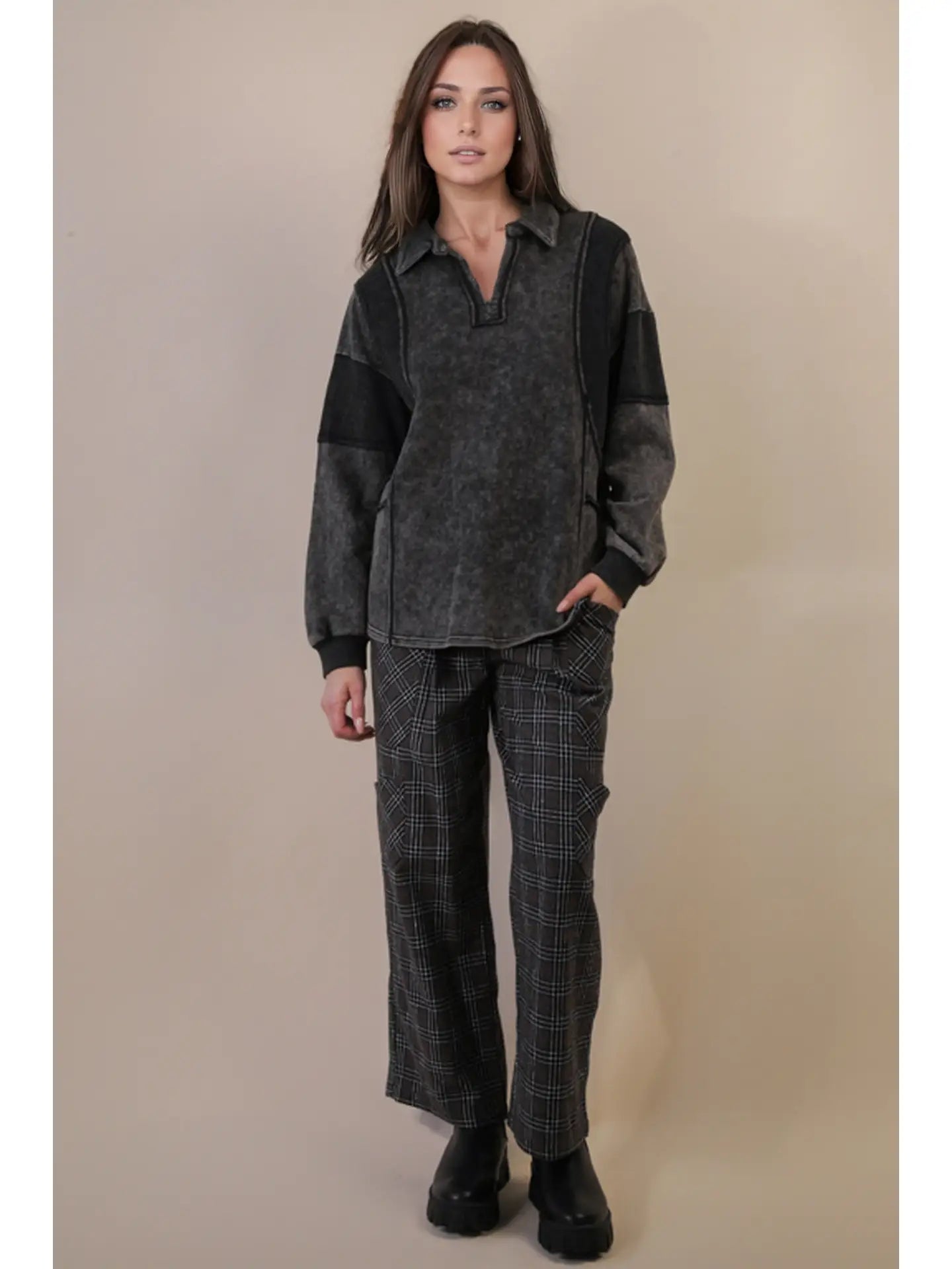 Mineral Washed Oversized French Terry Knit Top