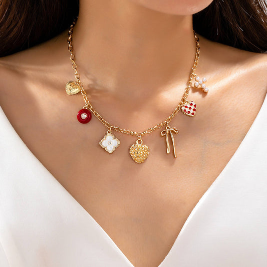 Heart Bow Cross Charm Necklace