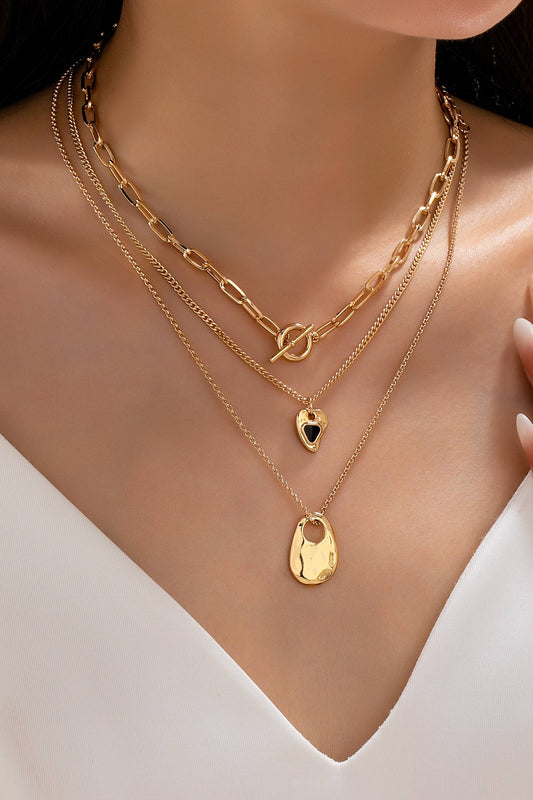 Multi-Layered Heart & Drop Toggle Necklace