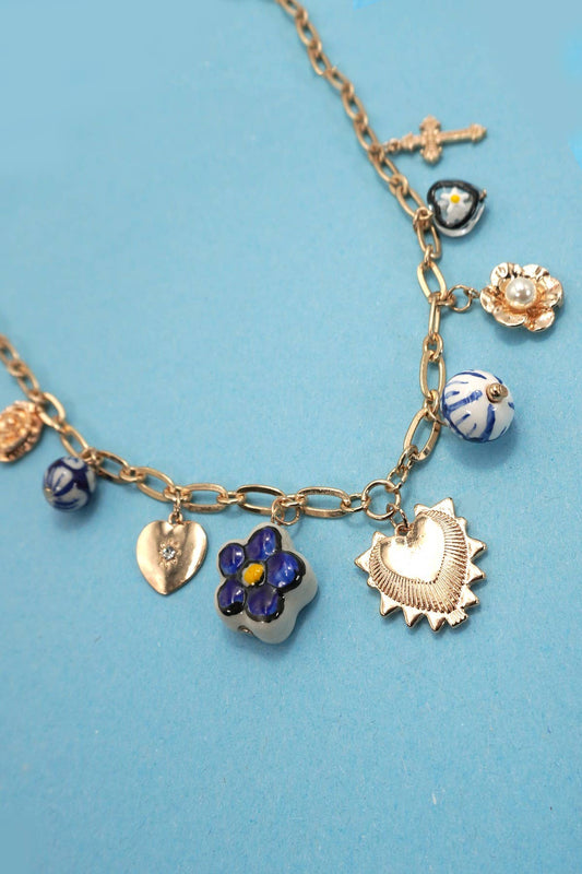 Blue Ceramic Charm Necklace