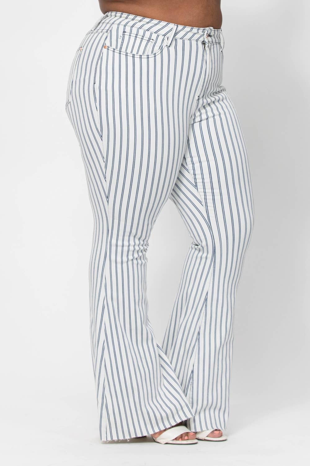 White Pinstripe Flare Jean