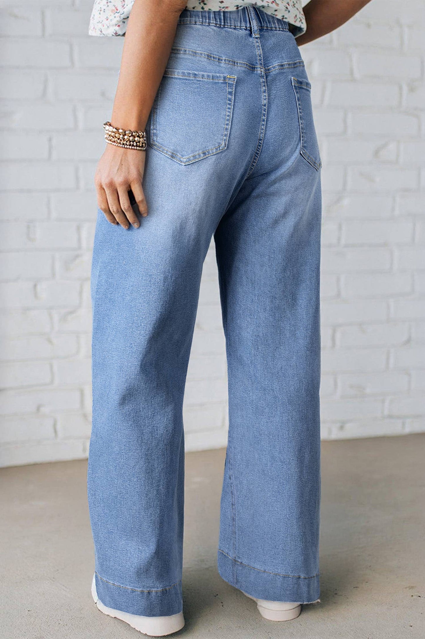 Acid Wash Contrast Pull On Jeans