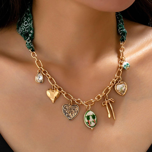 Scarf Charm Necklace-Heart, Bow