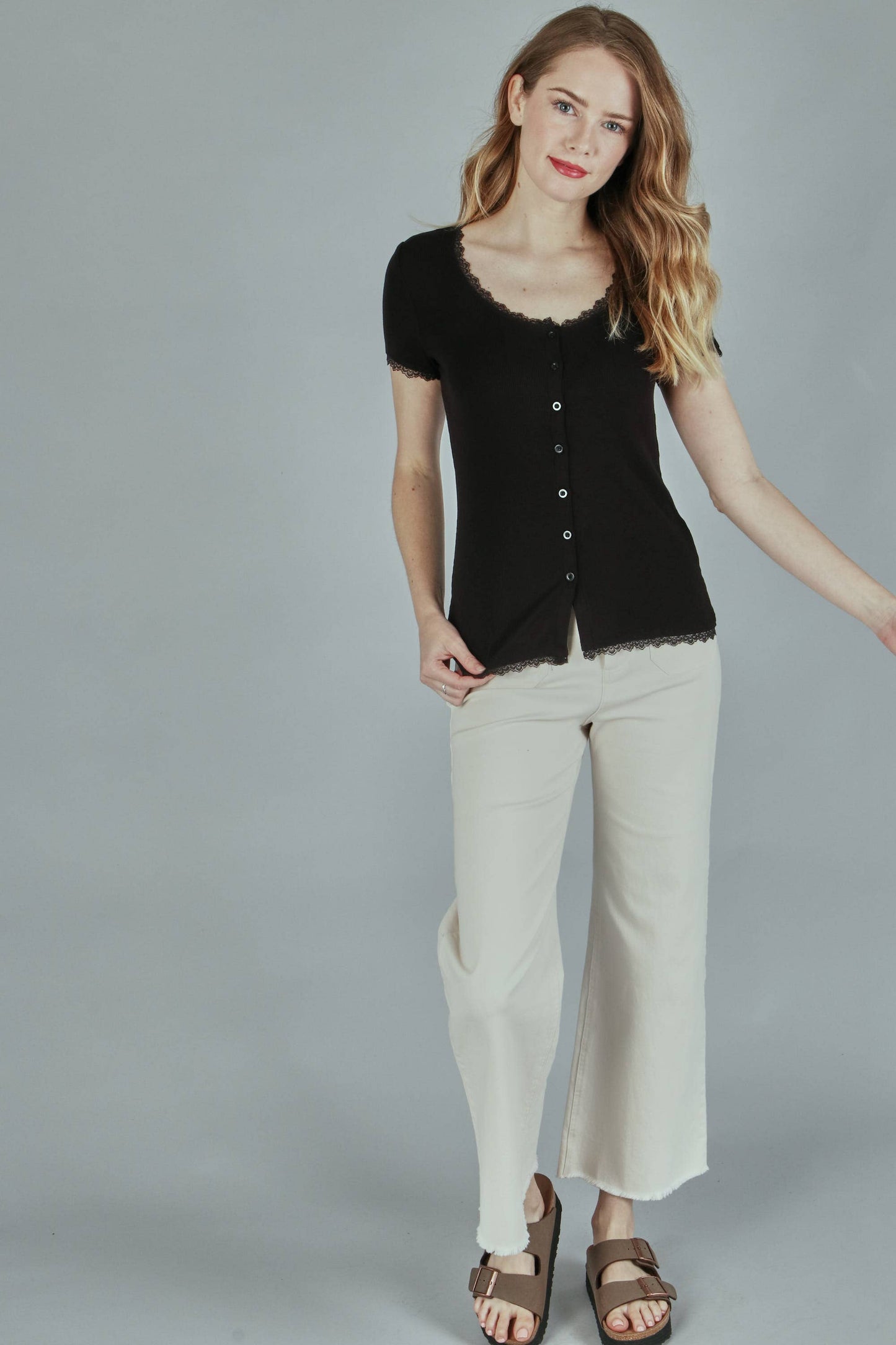 Solid Rib Button Top