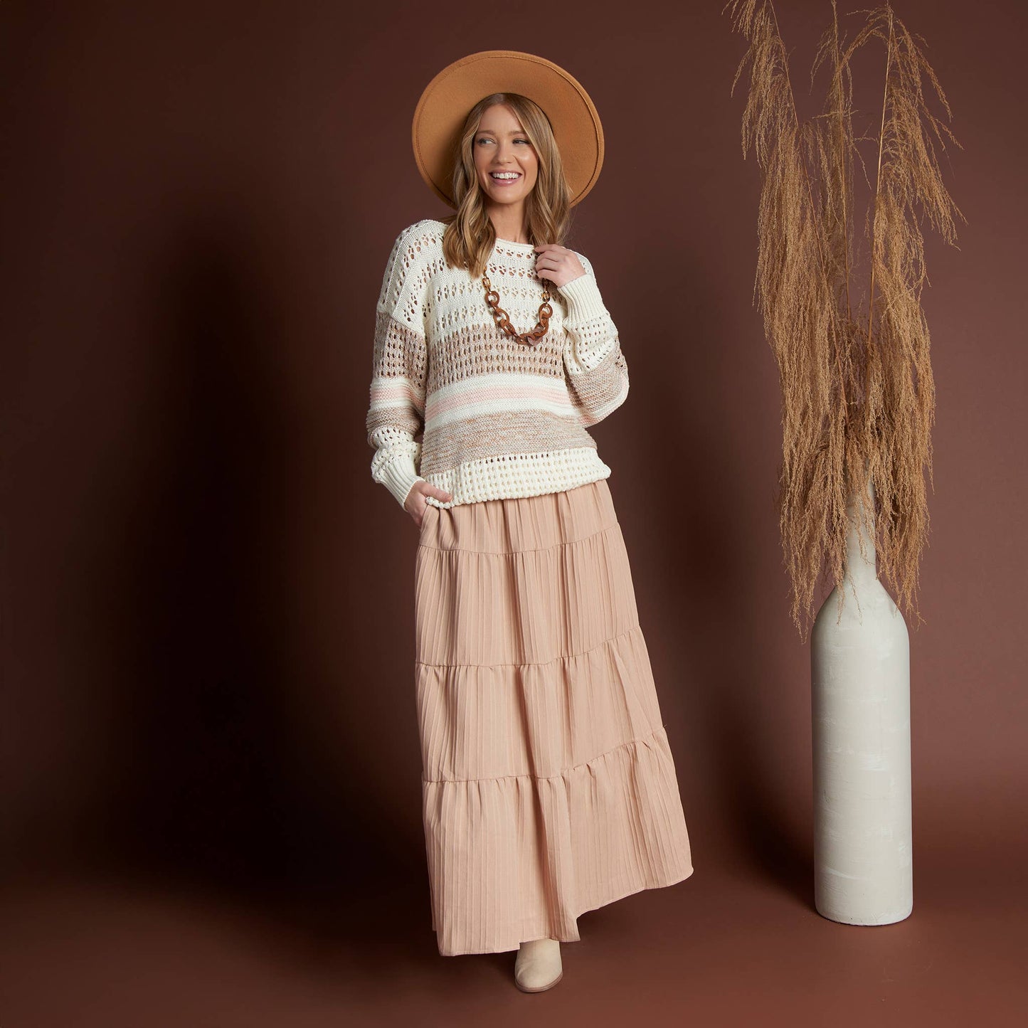 Opal Color Block Drop Shoulder Crochet Sweater