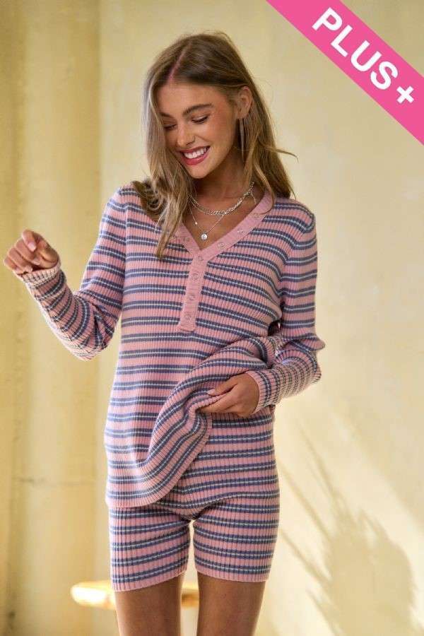 Stripe V Neck Button Down