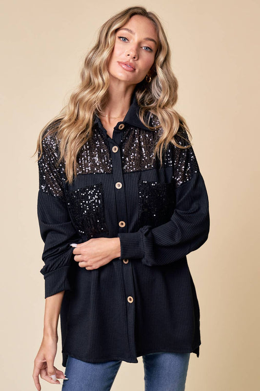 Sparkles All The Way Ribbed Shacket