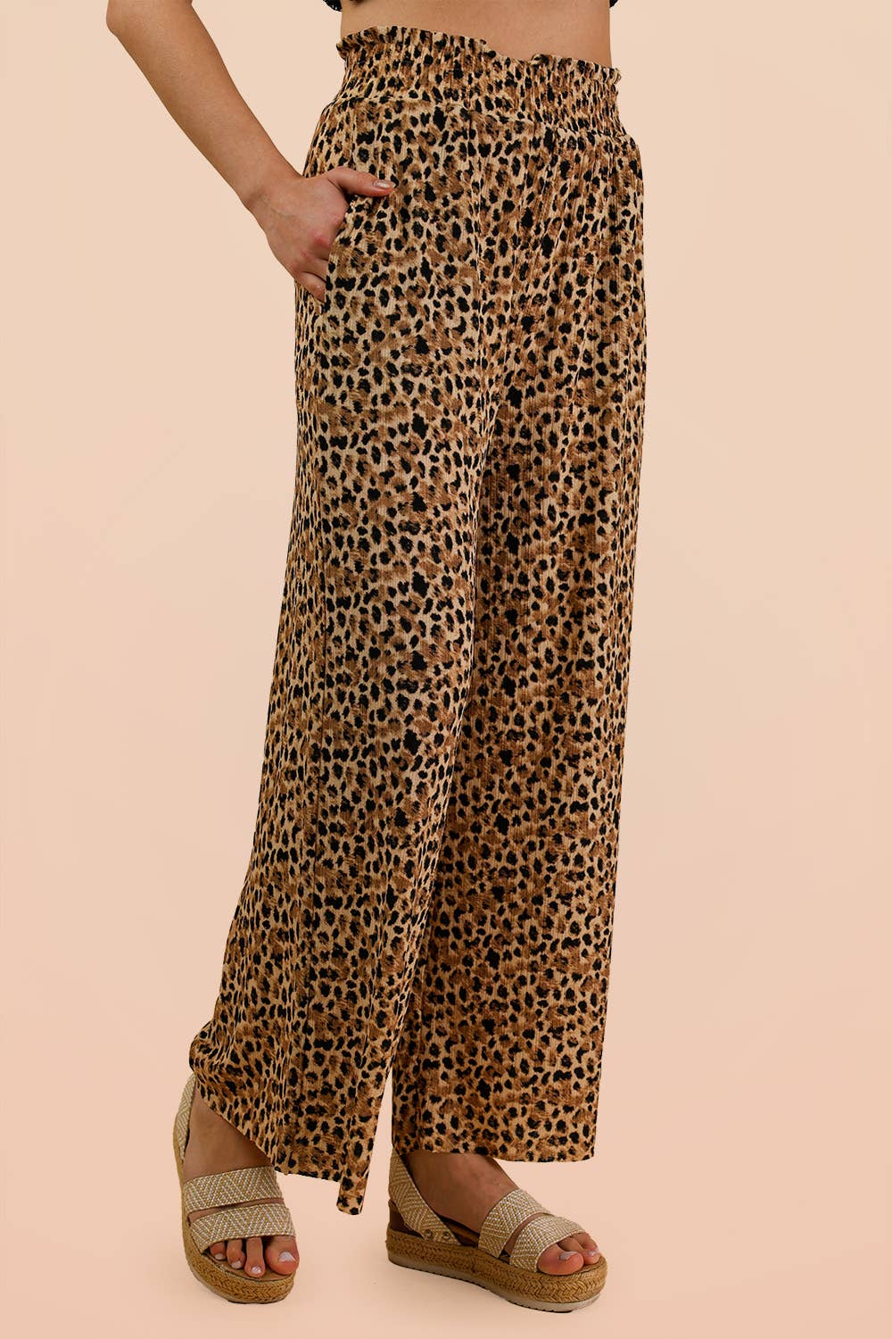 Wide Leg Leopard Pleated Comfy Pants