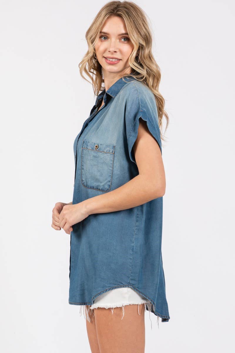 Washed Roll Up Short Sleeve Shirt