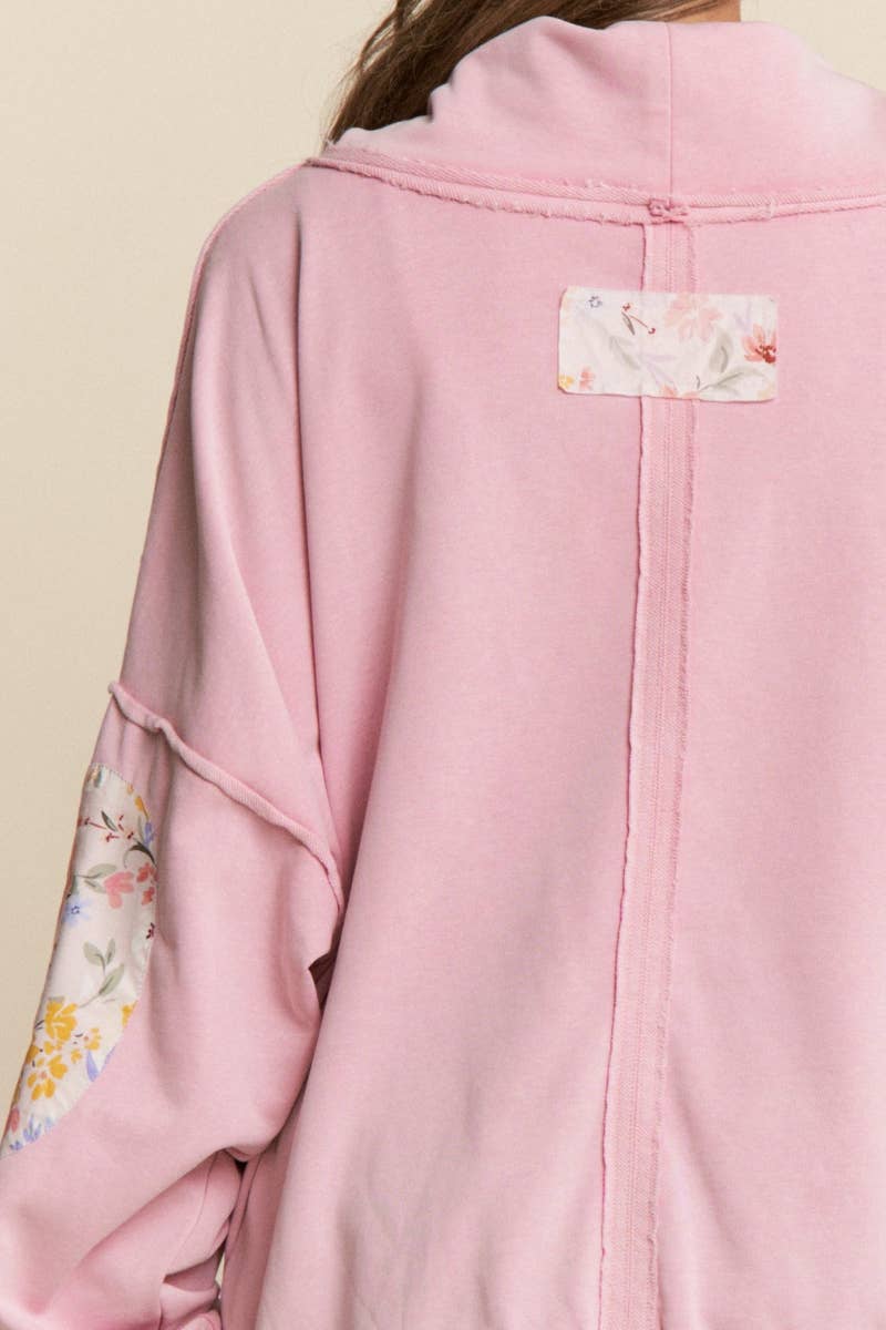 Funnel Neck Floral Patchwork Sweater