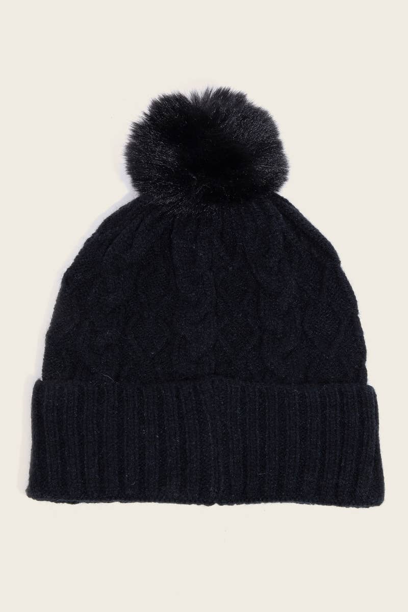 Cozy Cable Knit Pom Pom Beanie