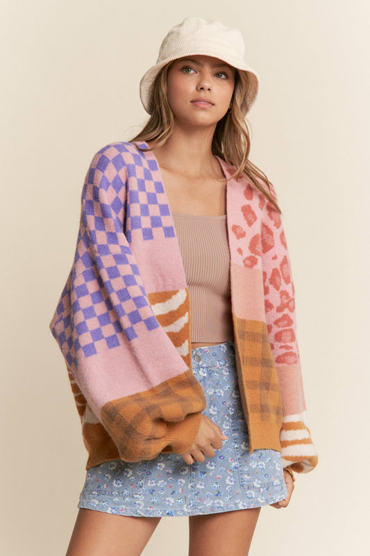 Multi Print Color Block Cardigan