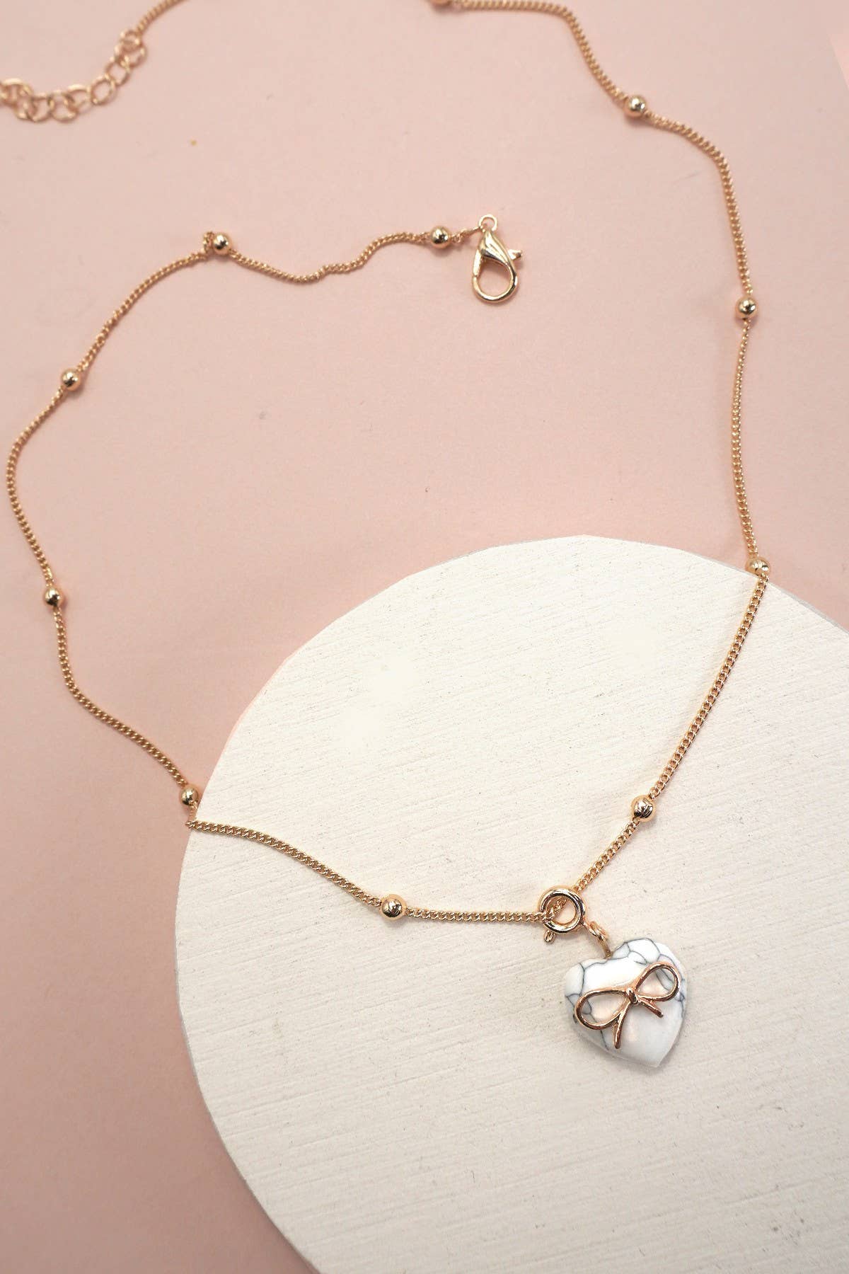Bow Heart Stone Necklace