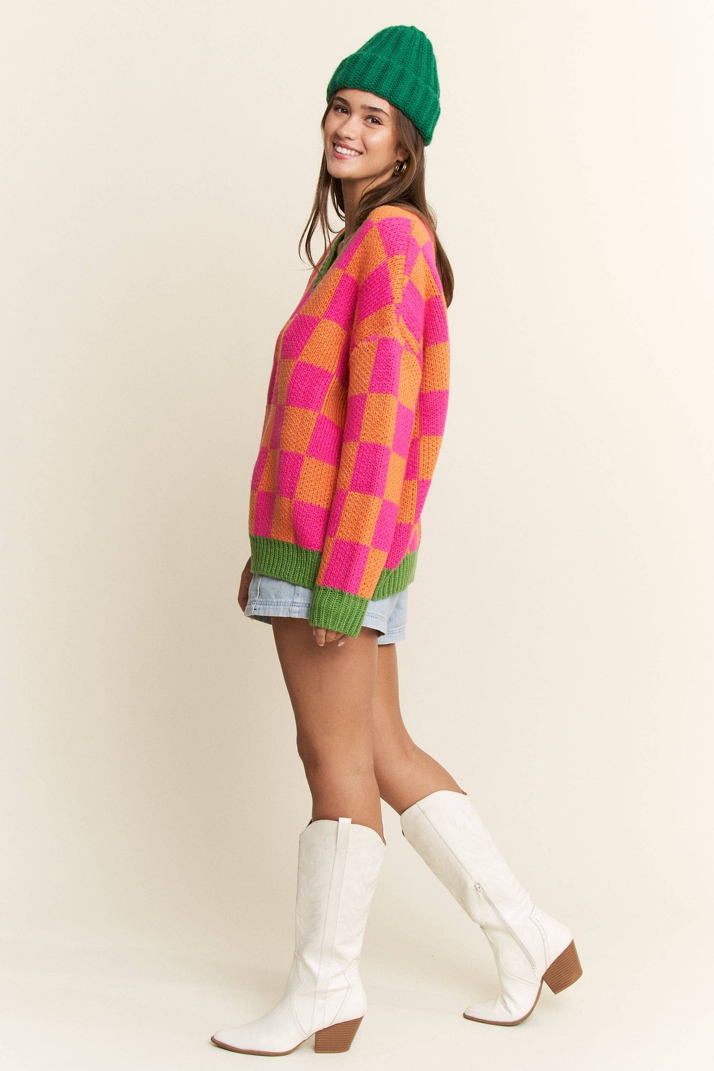 Checkered Knit Sweater