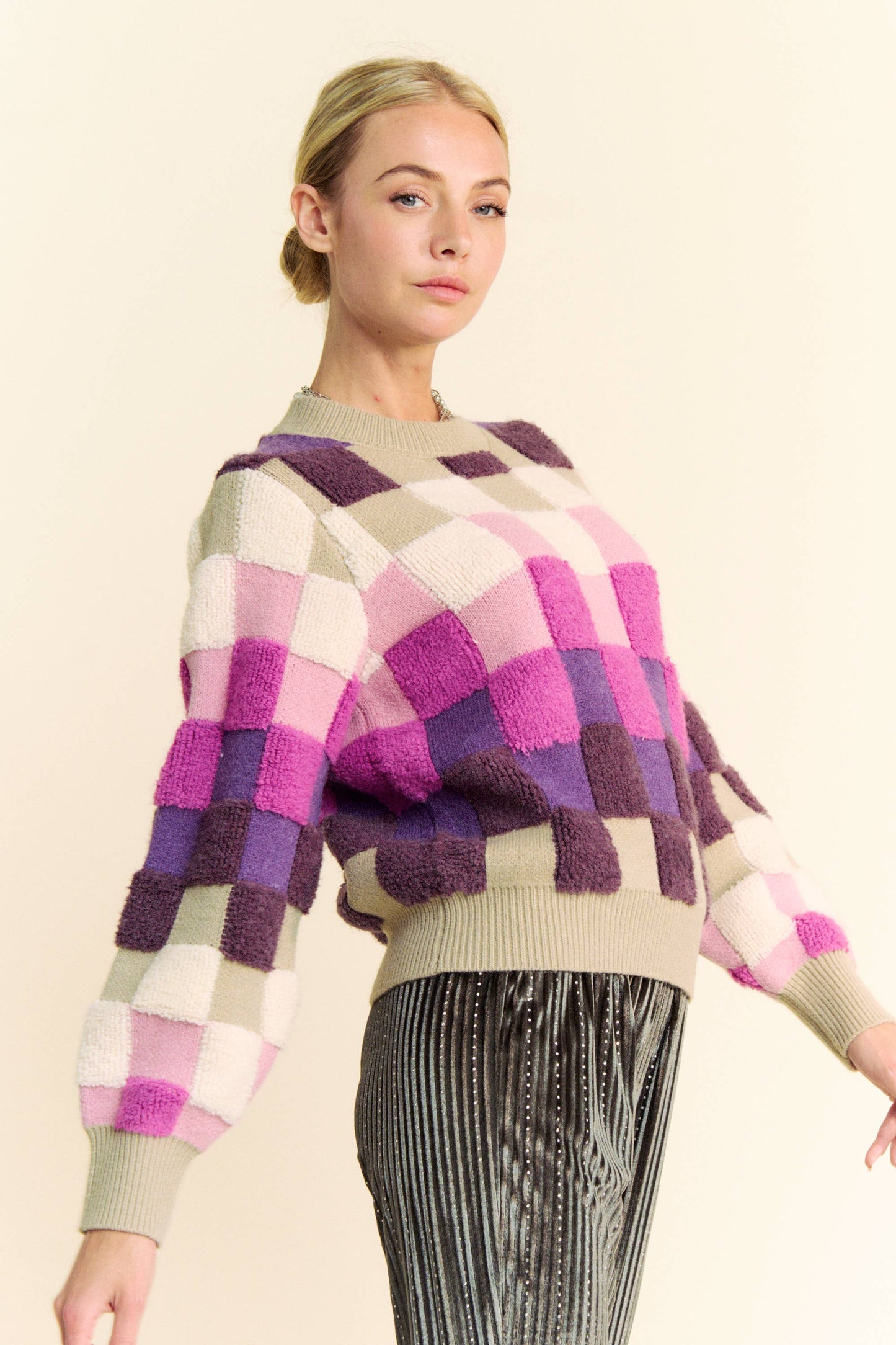 Purple Checkered Sweater