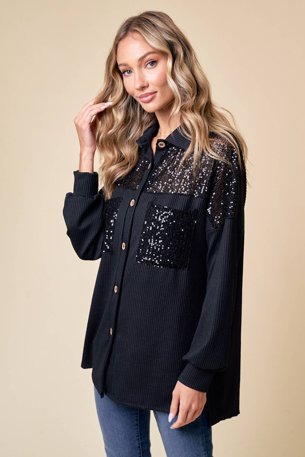Sparkles All The Way Ribbed Shacket