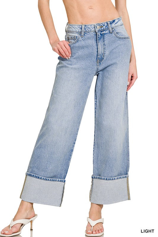 High Rise Cuffed Wide Leg Jean