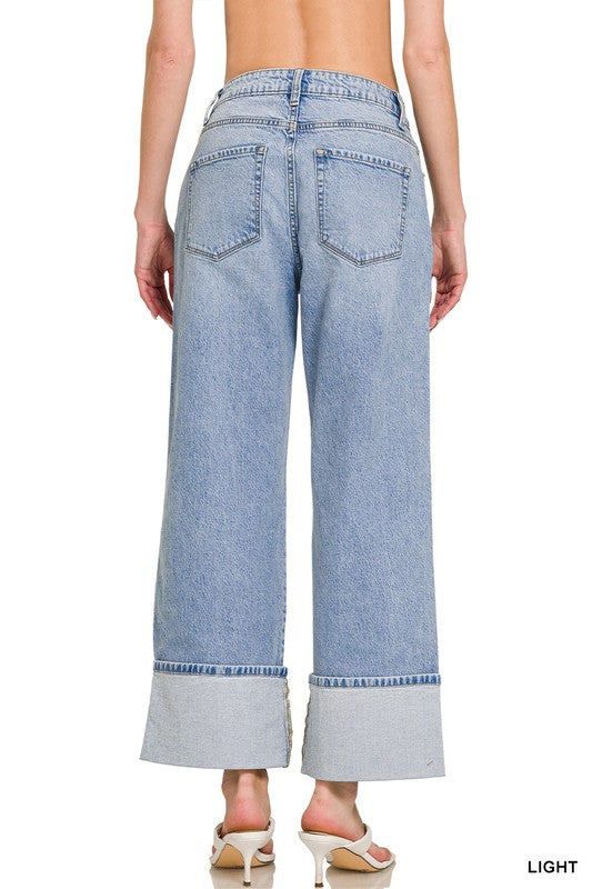 High Rise Cuffed Wide Leg Jean