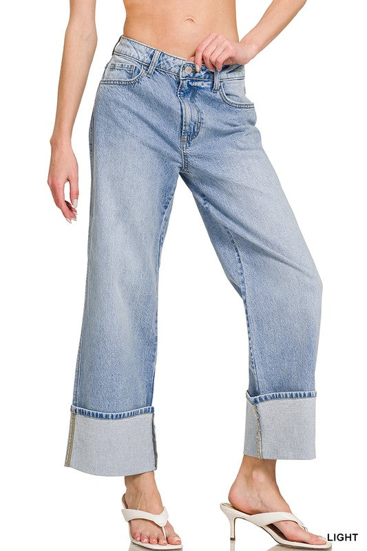 High Rise Cuffed Wide Leg Jean