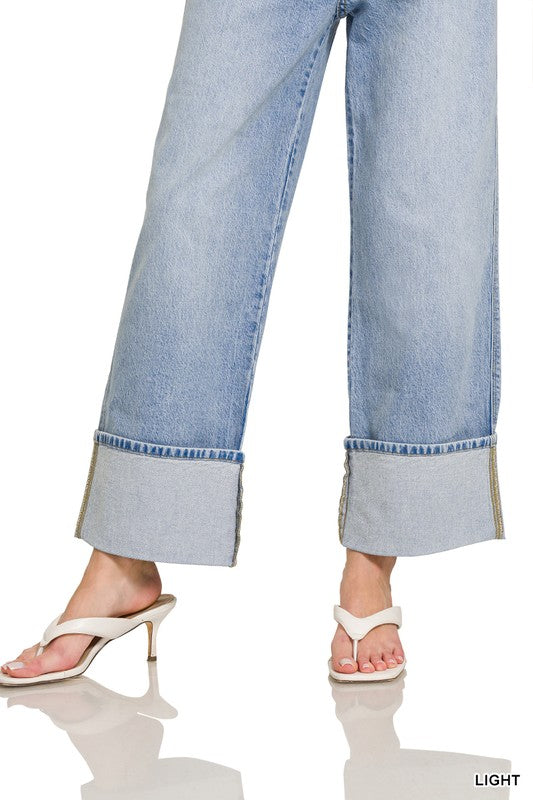 High Rise Cuffed Wide Leg Jean