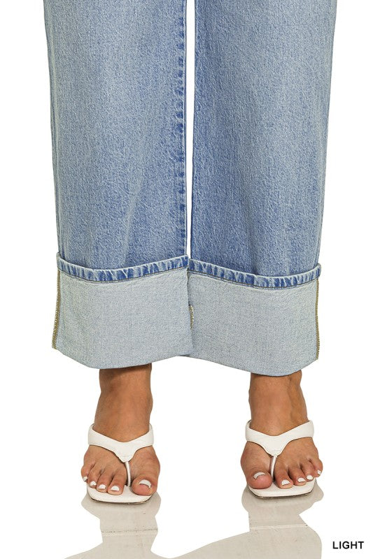 High Rise Cuffed Wide Leg Jean